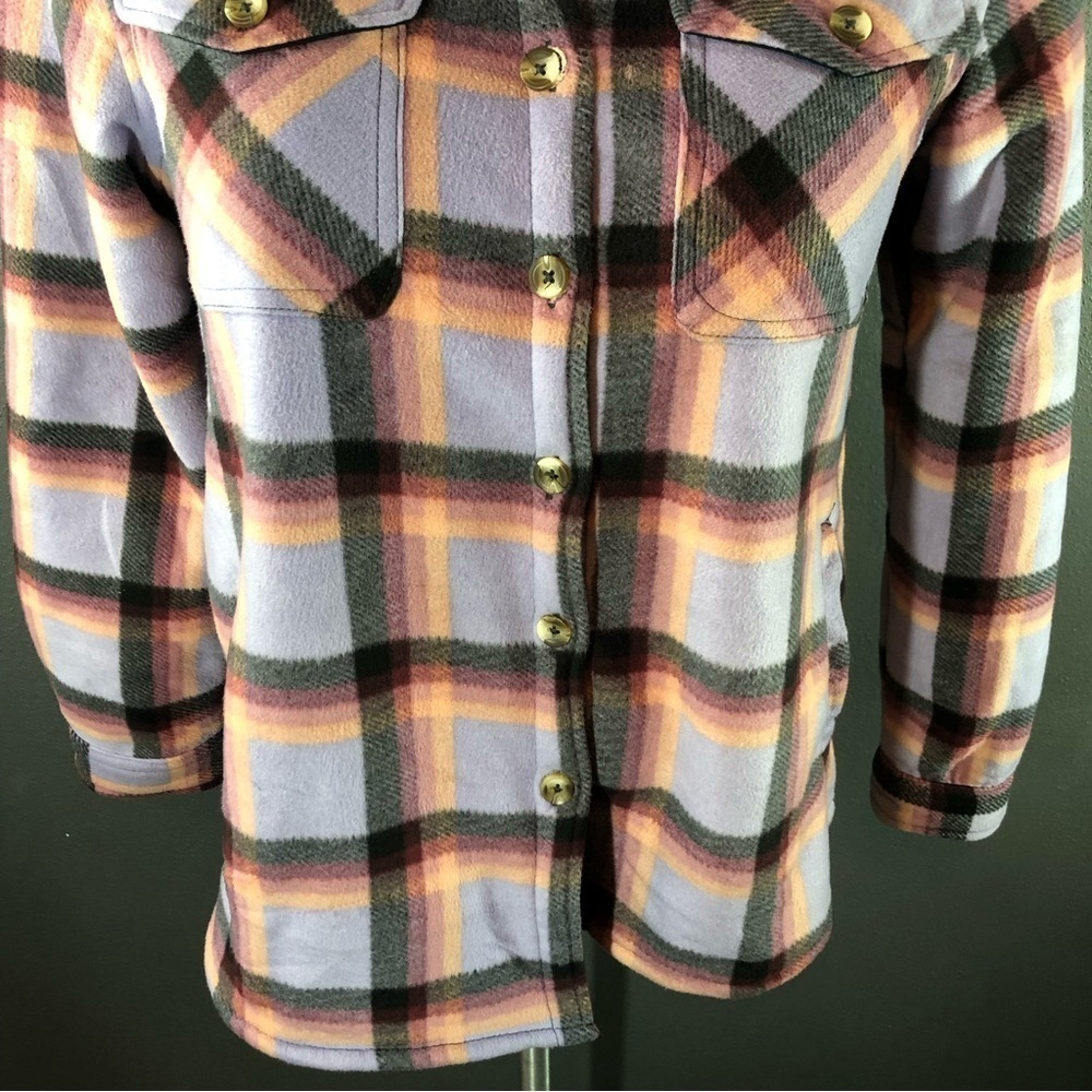 Sage Collective Long Sleeve Plaid Super Plush Sherpa Lined Fleece Shirt Jacket - Picture 4 of 11